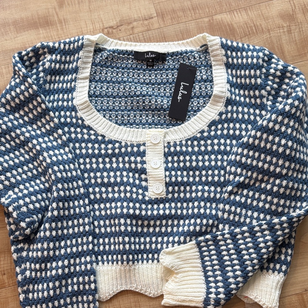 Lulu's Navy and Cream Patterned Sweater